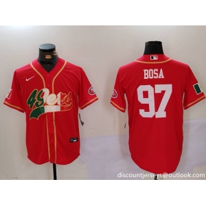 Men's San Francisco 49ers #97 Nick Bosa Red With Patch Cool Base Stitched Baseball Jersey