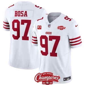 Men's San Francisco 49ers #97 Nick Bosa White 2023 F.U.S.E. With 2-star C Ptach And NFC West Champions Patch Football Stitched Jersey