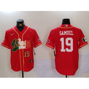 Men's San Francisco 49ers#19 Deebo Samuel Red With Patch Cool Base Stitched Baseball Jersey