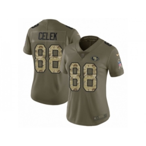 Women Nike San Francisco 49ers #88 Garrett Celek Limited Olive Camo 2017 Salute to Service NFL Jersey
