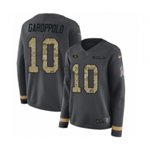 Women's Nike San Francisco 49ers #10 Jimmy Garoppolo Limited Black Salute to Service Therma Long Sleeve NFL Jersey