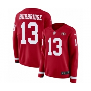 Women's Nike San Francisco 49ers #13 Aaron Burbridge Limited Red Therma Long Sleeve NFL Jersey