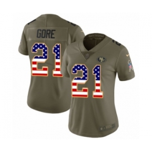 Women's Nike San Francisco 49ers #21 Frank Gore Limited Olive USA Flag 2017 Salute to Service NFL Jersey