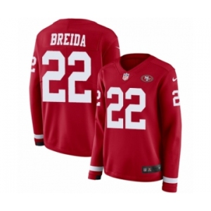 Women's Nike San Francisco 49ers #22 Matt Breida Limited Red Therma Long Sleeve NFL Jersey