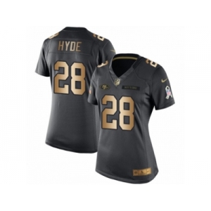 Women's Nike San Francisco 49ers #28 Carlos Hyde Limited Black Gold Salute to Service NFL Jersey