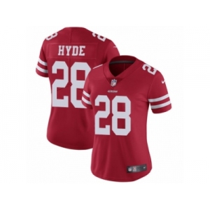 Women's Nike San Francisco 49ers #28 Carlos Hyde Vapor Untouchable Limited Red Team Color NFL Jersey