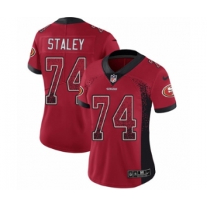 Women's Nike San Francisco 49ers #74 Joe Staley Limited Red Rush Drift Fashion NFL Jersey