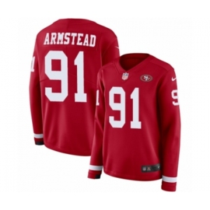 Women's Nike San Francisco 49ers #91 Arik Armstead Limited Red Therma Long Sleeve NFL Jersey