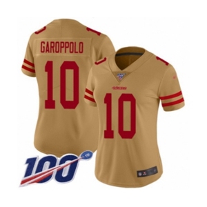 Women's San Francisco 49ers #10 Jimmy Garoppolo Limited Gold Inverted Legend 100th Season Football Jersey