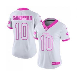 Women's San Francisco 49ers #10 Jimmy Garoppolo Limited White Pink Rush Fashion Football Jersey