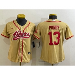 Women's San Francisco 49ers #13 Brock Purdy Gold With Patch Cool Base Stitched Baseball Jersey