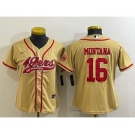 Women's San Francisco 49ers #16 Joe Montana Gold With Patch Cool Base Stitched Baseball Jersey