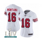 Women's San Francisco 49ers #16 Joe Montana Limited White Rush Vapor Untouchable Super Bowl LIV Bound Football Jersey