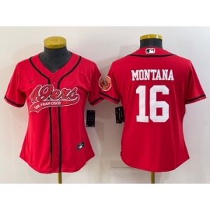 Women's San Francisco 49ers #16 Joe Montana Red With Patch Cool Base Stitched Baseball Jersey