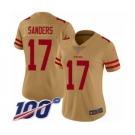 Women's San Francisco 49ers #17 Emmanuel Sanders Limited Gold Inverted Legend 100th Season Football Jersey