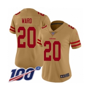 Women's San Francisco 49ers #20 Jimmie Ward Limited Gold Inverted Legend 100th Season Football Jersey