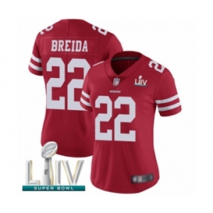 Women's San Francisco 49ers #22 Matt Breida Red Team Color Vapor Untouchable Limited Player Super Bowl LIV Bound Football Jersey