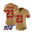 Women's San Francisco 49ers #23 Ahkello Witherspoon Limited Gold Inverted Legend 100th Season Football Jersey
