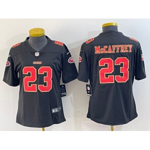 Women's San Francisco 49ers #23 Christian McCaffrey Black Red Fashion Vapor Limited Stitched Jersey