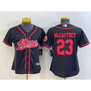 Women's San Francisco 49ers #23 Christian McCaffrey Black With Patch Cool Base Stitched Baseball Jersey