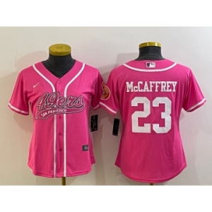 Women's San Francisco 49ers #23 Christian McCaffrey Pink With Patch Cool Base Stitched Baseball Jersey