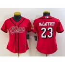 Women's San Francisco 49ers #23 Christian McCaffrey Red Color Rush With Patch Cool Base Stitched Baseball Jersey
