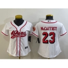 Women's San Francisco 49ers #23 Christian McCaffrey White Color Rush With Patch Cool Base Stitched Baseball Jersey