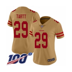 Women's San Francisco 49ers #29 Jaquiski Tartt Limited Gold Inverted Legend 100th Season Football Jersey