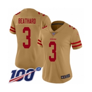 Women's San Francisco 49ers #3 C. J. Beathard Limited Gold Inverted Legend 100th Season Football Jersey