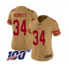 Women's San Francisco 49ers #34 Jason Verrett Limited Gold Inverted Legend 100th Season Football Jersey