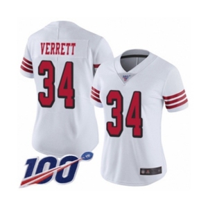 Women's San Francisco 49ers #34 Jason Verrett Limited White Rush Vapor Untouchable 100th Season Football Jersey