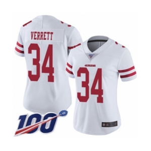 Women's San Francisco 49ers #34 Jason Verrett White Vapor Untouchable Limited Player 100th Season Football Jersey