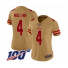 Women's San Francisco 49ers #4 Nick Mullens Limited Gold Inverted Legend 100th Season Football Jersey