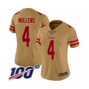 Women's San Francisco 49ers #4 Nick Mullens Limited Gold Inverted Legend 100th Season Football Jersey