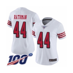 Women's San Francisco 49ers #44 Tom Rathman Limited White Rush Vapor Untouchable 100th Season Football Jersey
