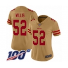 Women's San Francisco 49ers #52 Patrick Willis Limited Gold Inverted Legend 100th Season Football Jersey
