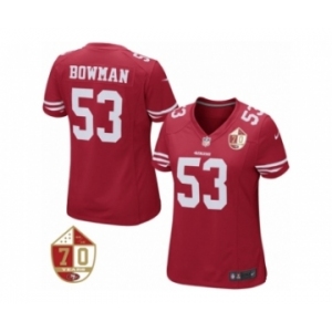 Women's San Francisco 49ers #53 NaVorro Bowman Nike Scarlet 70th Anniversary Patch Game Jersey