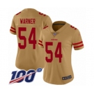 Women's San Francisco 49ers #54 Fred Warner Limited Gold Inverted Legend 100th Season Football Jersey