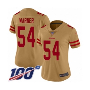 Women's San Francisco 49ers #54 Fred Warner Limited Gold Inverted Legend 100th Season Football Jersey