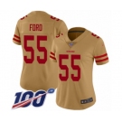 Women's San Francisco 49ers #55 Dee Ford Limited Gold Inverted Legend 100th Season Football Jersey