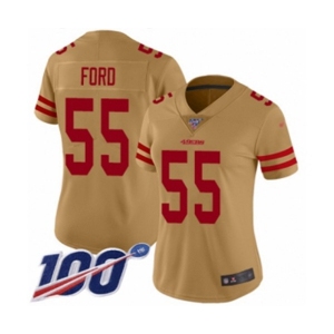 Women's San Francisco 49ers #55 Dee Ford Limited Gold Inverted Legend 100th Season Football Jersey