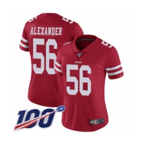 Women's San Francisco 49ers #56 Kwon Alexander Red Team Color Vapor Untouchable Limited Player 100th Season Football Jersey