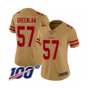 Women's San Francisco 49ers #57 Dre Greenlaw Limited Gold Inverted Legend 100th Season Football Jersey