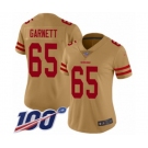 Women's San Francisco 49ers #65 Joshua Garnett Limited Gold Inverted Legend 100th Season Football Jersey