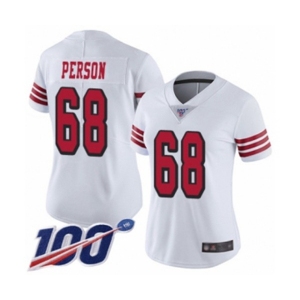 Women's San Francisco 49ers #68 Mike Person Limited White Rush Vapor Untouchable 100th Season Football Jersey