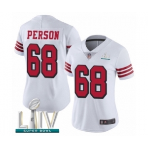Women's San Francisco 49ers #68 Mike Person Limited White Rush Vapor Untouchable Super Bowl LIV Bound Football Jersey
