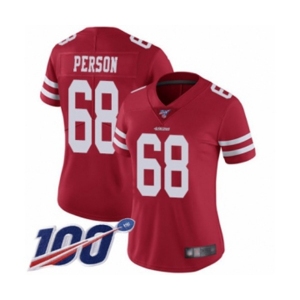 Women's San Francisco 49ers #68 Mike Person Red Team Color Vapor Untouchable Limited Player 100th Season Football Jersey