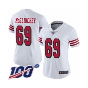 Women's San Francisco 49ers #69 Mike McGlinchey Limited White Rush Vapor Untouchable 100th Season Football Jersey