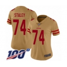 Women's San Francisco 49ers #74 Joe Staley Limited Gold Inverted Legend 100th Season Football Jersey