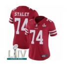 Women's San Francisco 49ers #74 Joe Staley Red Team Color Vapor Untouchable Limited Player Super Bowl LIV Bound Football Jersey